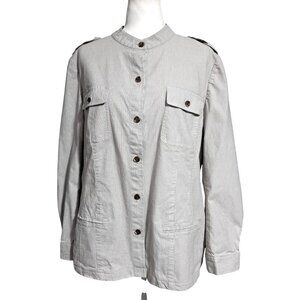 J Jill Shacket Shirt Jacket Top Womens Size XL Long Sleeve Pinstriped Epaulets B